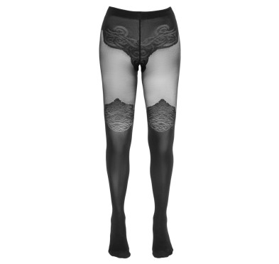 Cottelli LEGWEAR - Czarne Rajstopy Z Eleganckim Wzorem Nad Kolano 6